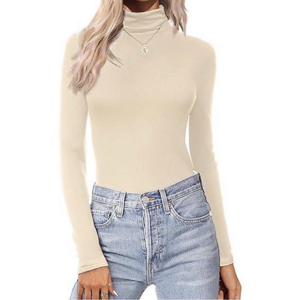 Classic Cream Turtleneck Long Sleeve Top
